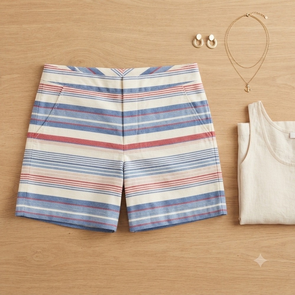 Tommy Hilfiger Shorts Womens 6 Blue Red Striped Nautical Preppy Summer Chino USA
